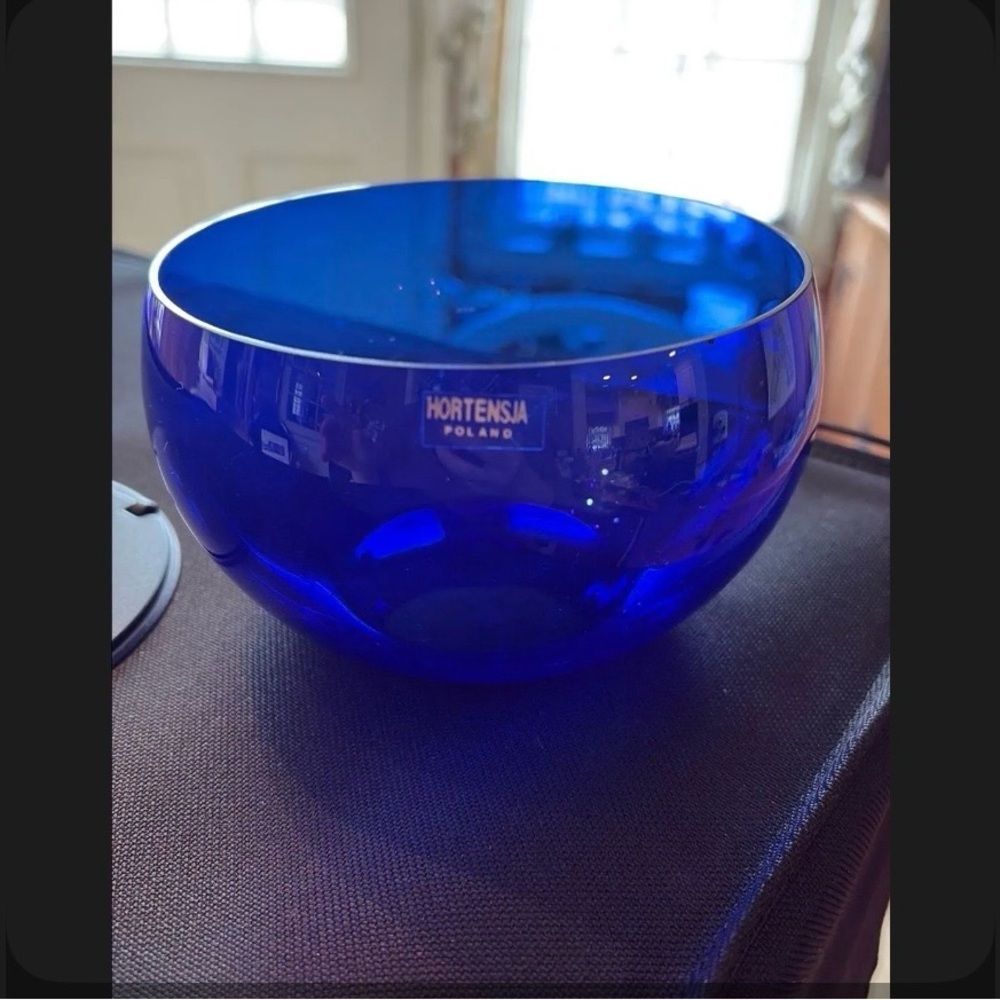 Hortensia Poland vintage blue glass 8” Bowl